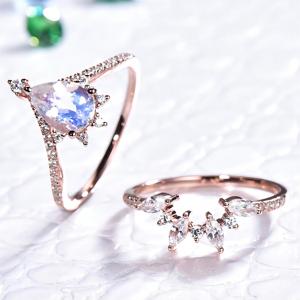 Rose Gold Plated Pear Cut <b>Crystal</b> Cocktail <b>Ring</b> Pave Setting Romantic Engagement Band Women's Jewelry - Product Image 3