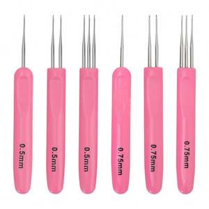 Poignée en plastique rose simple, double, à trois têtes Outil de tissage bricolage Tête en métal, crochet sale - Product Image 3