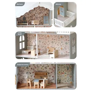 Villa nórdica Retro DIY Mini muebles de madera conjunto multipersona interactivo paraíso para niños actividad Casa de juguete casas de muñecas - Product Image 3