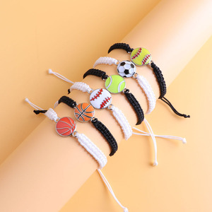 Bracelet d'amitié tendance fait main avec nœuds tressés, breloques <span class=keywords><strong>de</strong></span> ballons <span class=keywords><strong>de</strong></span> sport (volleyball, football, baseball, softball, basketball, soccer) et style antique - Product Image 2