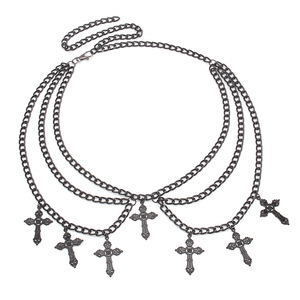 Chaîne de taille pour femme, pendentif croix en argent tibétain, chaîne de corps multicouche, bijoux de mode Hip Hop pour Halloween - Product Image 5