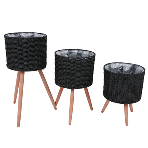 <span class=keywords><strong>Maceta</strong></span> Rústica Tejida a Mano de Mimbre JY <span class=keywords><strong>con</strong></span> Base de <span class=keywords><strong>Madera</strong></span>, Cesta para Plantas de Interior para Hogar y Jardín - Product Image 1