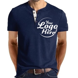 Chemises Henley à manches courtes pour hommes, avec boutons, poche et logo personnalisé, commande en gros, tissu tricoté - Product Image 1