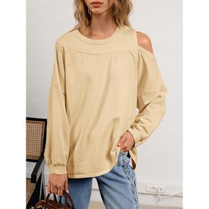 Camisetas de manga larga con hombros descubiertos para mujer, cuello redondo, estilo básico, holgadas, a la moda para otoño - Product Image 3
