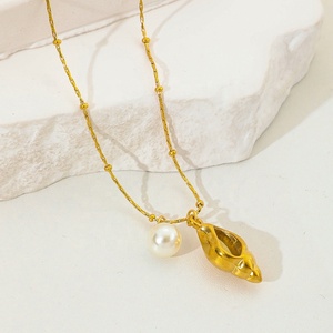 Recién llegado verano mar 18K oro joyería elegante mujer Simple perla gargantilla Concha colgante collares - Product Image 1