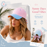 Gorra de Béisbol Dymf para Mujer, con Lazo de Cinta a Rayas de Bloques de Color, Rosa y Azul, de 6 Paneles, Ajustable, Estilo Personalizado, Venta al por Mayor