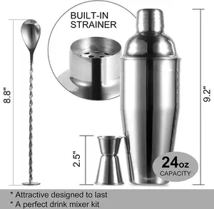 Fabriek Directe Verkoop 3 Stuks Custom Logo Bar Tool Lepel Jigger Cadeau Martini Barman Kit Rvs Cocktail Shaker Set