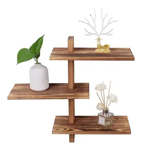 Wholesale Classic Natural Solid Wood Wall Shelf Hanging Storage Furniture 3 tier Wall Mounted Floating Shelves