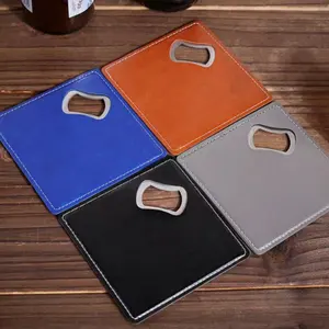 Ready Stock Portable Stainless Steel Beer Can Bottle Opener PU Leather Square Bottle Opener