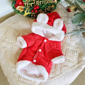Cross-border popular <b>Christmas</b> cute red velvet bunny ear coat, <b>Christmas</b> elf warm coat, funny dog clothes - Product Image 3