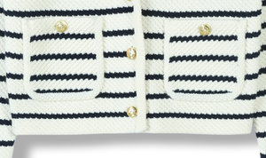 <span class=keywords><strong>Pull</strong></span> en laine à col en V à manches longues pour femmes, automne-hiver 2025, sur mesure OEM et ODM, couleurs contrastées, rayures, cardigan en tricot avec boutons - Product Image 5