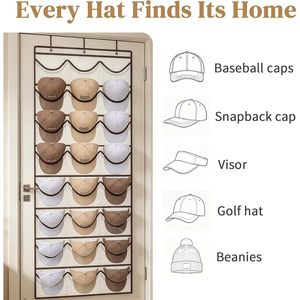 Over The Door Baseball Cap Organizer 24 Pockets <b>Hat</b> Rack Space Saving Storage For Closet Beige Oxford Material - Product Image 4