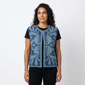Handmade Quilted Cotton Kantha <b>Jacket</b> Women New Arrival Hand-Embroidered Suzani Half Vest Waistcoat Block Printed Motif Patch - Product Image 1
