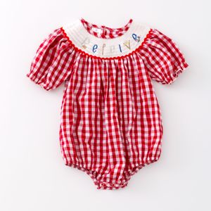 Su misura per neonati bambine autunno inverno natale pagliaccetto <span class=keywords><strong>rosso</strong></span> a quadri 100% cotone Casual ricamo personalizzato vestiti per bambini - Product Image 1
