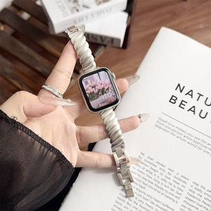 สายนาฬิกาข้อมือโลหะสแตนเลสสตีลสุดหรูสำหรับ Apple Watch สายนาฬิกา Acero Inoxidable ดีไซน์สวยงาม ชุบทอง ขนาด 45 มม. 49 มม. - Product Image 2