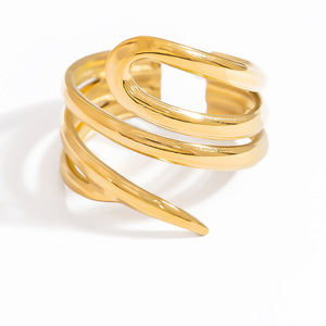 Ginkgo Leaf U-Shaped <b>Ring</b> 18k Gold Plated Minimalist Fashion Jewelry Gift - Product Image 4