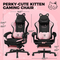 Chaise de jeu rose mignonne avec oreilles de chat, chaise de bureau ergonomique avec repose-pieds, chaise de jeu PC inclinable pour filles, adolescentes et enfants