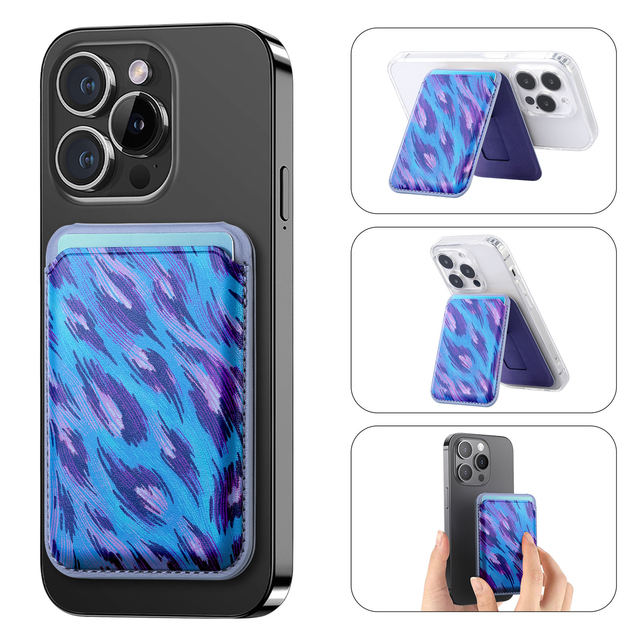 Custom Logo PU Magnetic Card Holder with Stand for Credit Card OEM/ODM Mobile Accessories Factory