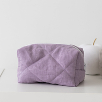 Pochette cosmétique de haute qualité pour femmes, couleur unie, légère, sac de maquillage en lin matelassé pour les voyages