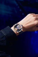 Montre mécanique à double mouvement de la série Celestial pour hommes, entièrement automatique, avec cadran ajouré, lumineux, bracelet en cuir de vache, aiguilles en verre, étanche