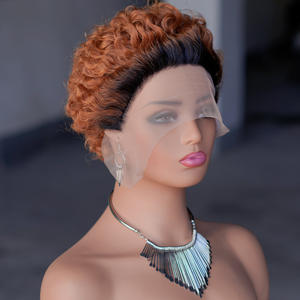 Parrucca Lace Front 100% Capelli Umani Remy Brasiliani Ricci Corti <span class=keywords><strong>Afro</strong></span> <span class=keywords><strong>Mix</strong></span> Colorati Senza Colla Doppia Tessitura Nera - Product Image 3