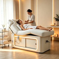 Table de massage électrique à 3 moteurs avec base de rangement en bois, lit de beauté réglable en hauteur, en PU blanc, mobilier de salon, pour spa facial et tatouage
