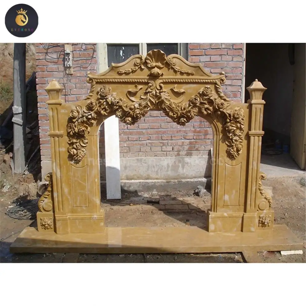 Decorative Beige Marble Fireplaces Surround Fireplace Parts For Sale