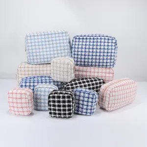 Keymay 5 Colors 4 Sizes Stock Fashion Cute Checkered Makeup Bag Travel Organizer Toiletry Bag Check Pouch Plaid Cosmetic Bag