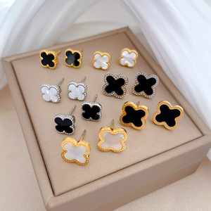 Pendientes de Trébol con Carcasa de Acero Inoxidable, Estilo Minimalista y Moderno, Pendientes Unisex, Joyería Elegante para Banquetes - Product Image 1
