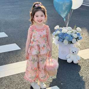 Conjunto de Verano de Dos Piezas <span class=keywords><strong>para</strong></span> Niñas: Top sin Mangas con Estampado Floral <span class=keywords><strong>y</strong></span> Pantalones Anchos, Ideal <span class=keywords><strong>para</strong></span> Niñas <span class=keywords><strong>Altas</strong></span> - Product Image 2