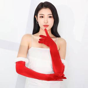 Nouveaux gants longs en velours rouge élégants pour femmes, en polyester/coton de haute qualité, pour l'automne/hiver, décontractés, quotidiens, pour cosplay - Product Image 6