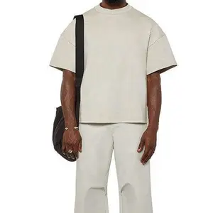 Wholesale Custom Men 100% Cotton Drop Shoulder Oversized Cropped Boxy T Shirt
