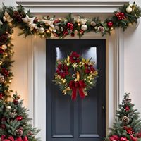 Karangan Bunga Natal Buatan Berkualitas Tinggi Bunga Poinsettia Merah Patung Yesus Ramah Lingkungan Buatan Tangan 55cm untuk Pintu Depan