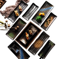 Assiette rectangulaire en céramique de style japonais Qiansan Du, plat à collation, plat long pour sushi et sashimi, plat pour saury du Pacifique, compatible micro-ondes, rétro