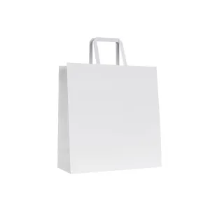 Grosir Tas Kertas Logo Kustom Kantong Kertas Kraft Berkualitas Tinggi dengan Pegangan Datar Tas Belanja Hadiah