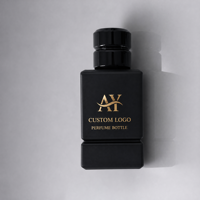 Flacon de parfum carré en verre épais de luxe vide, personnalisé en usine, avec capuchon noir, 30ml 50ml 100ml