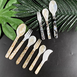 Antiguo carpintero casa flor mango cuchara de concha 16cm perla Concha postre vajilla tenedor cuchara conjunto minimalista ecológico - Product Image 2