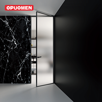 Pintu Kamar Mandi Aluminium Kaca Sandblast Tahan Air Modern Privasi Tinggi Permukaan Finishing untuk Apartemen Hotel Villa (Dapat Disesuaikan)