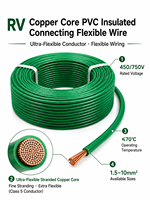 Câble de connexion électrique RV 60227 IEC 02, 1,5 mm², 450/750 V, monoconducteur, en cuivre nu torsadé, isolé en PVC