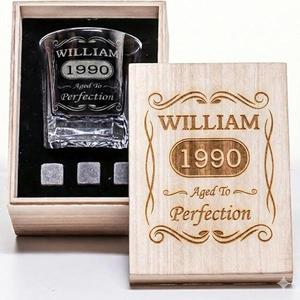 Custom Logo 10oz Old Fashioned <b>Square</b> Bourbon Whiskey Glass Gift <b>Set</b> with 3 Chilling Whisky Rocks for Birthday - Product Image 1