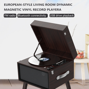 5-trong-1 Turntable âm nhạc trung tâm giải trí với BT không dây FM Đài phát thanh <span class=keywords><strong>USB</strong></span> ghi gỗ đứng với 3-tốc độ bàn xoay - Product Image 5