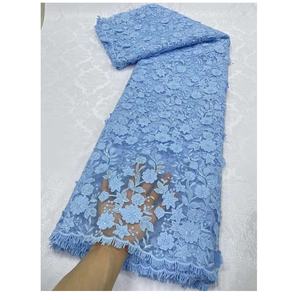 Tissu en dentelle brodé pour robe de mariée, fleurs 3D jaunes, machine à coudre, dentelle de haute qualité et tulle pour femmes - Product Image 6