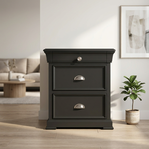 <b>Vintage</b> European 3-Drawer Nightstand – Sturdy Radiata & MDF Wooden <b>Bedside</b> <b>Table</b> with Strong Metal Handles for Apartments, Home - Product Image 6