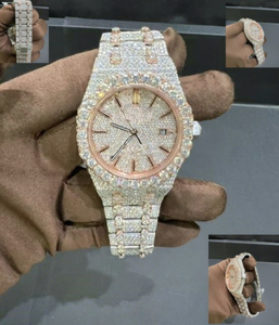 Reloj de Cuarzo en Oro Rosa de Moda para Hombre y Mujer, con Diamantes Moissanite, Cristal de Zafiro, Caja de Acero Inoxidable de Lujo, Cristal ETA, 10 Bar - Product Image 1