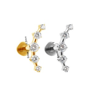 Piercing de lèvre long et incurvé en titane plaqué G23 avec zircon micro-pavé et cristaux ronds, bijou de mode pour fêtes - Product Image 4