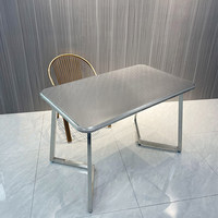 Table de salle à manger rectangulaire en acier inoxydable, style industriel moderne, pour salon de thé et pâtisserie, style célébrité d'Internet