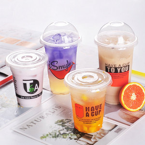 Custom logo printed clear 12, 16, 20, 24oz PP PET transparent disposable plastic boba cup with lid