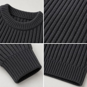 Maglione da uomo pesante in misto lana e cashmere, lavorato a coste, vestibilità ampia, girocollo spesso, spalle scese, pullover grosso, all'ingrosso - Product Image 3