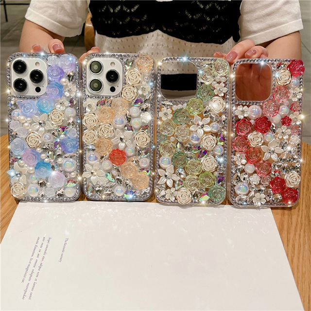 OEM/ODM jewelry rhinestone phone cover for iPhone 16 pro max 16 plus flower diamond phone case,for iPhone 16 diamond luxury case