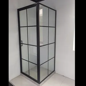 Hoek Links Hand Alle Glas Mat Zwart Frame Schuifdeur Tweezijdige Volledig Gegoten Staande Douche Unit